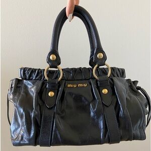 vintage miu miu vitello lux gathered handbag in black